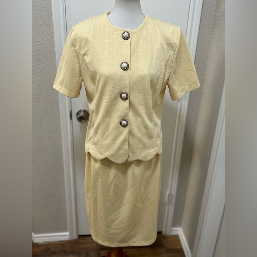 Good Times Butter Yellow Vintage 80s Woman’s 2 Piece Dress Set Size 10